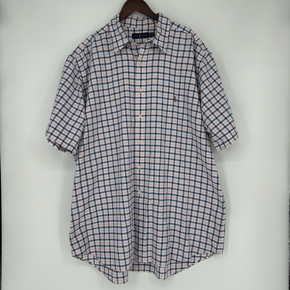 Polo Ralph Lauren men's pink plaid button-down shirt embroidered pony logo 2XLT